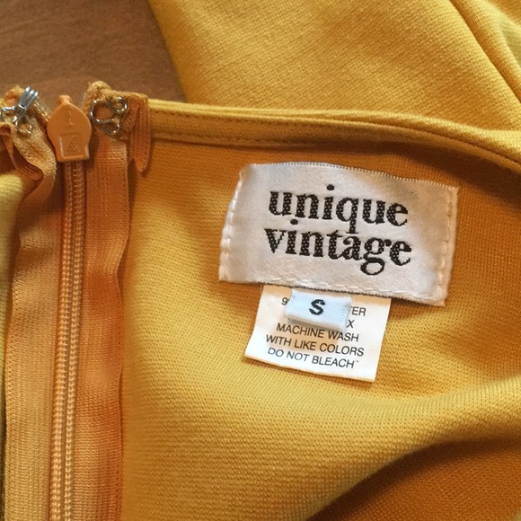 Unique Vintage Mod 60s Wiggle Pencil Dress mustard goldenrod yellow pinup - Picture 13 of 17